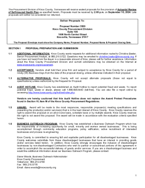 The Procurement Division of Knox County, Tennessee will receive sealed proposals for the provision of Actuarial Review