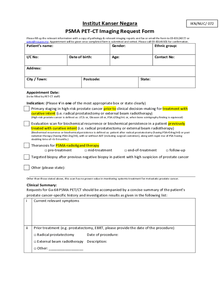 Fillable Online Institut Kanser Negara Psma Pet-ct Imaging Request Form ...