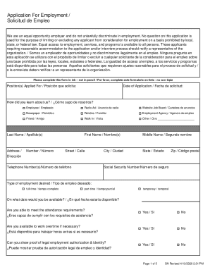 Application for employment / solicitud de empleo