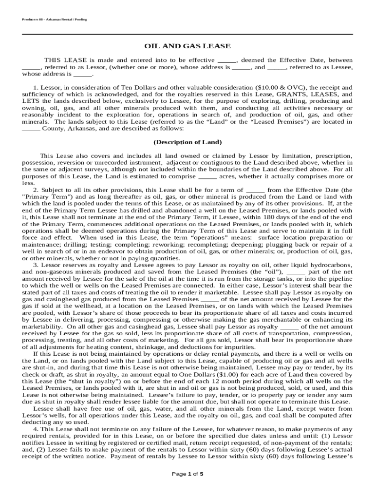 Arkansas Oil and Gas Lease Preview on Page 1