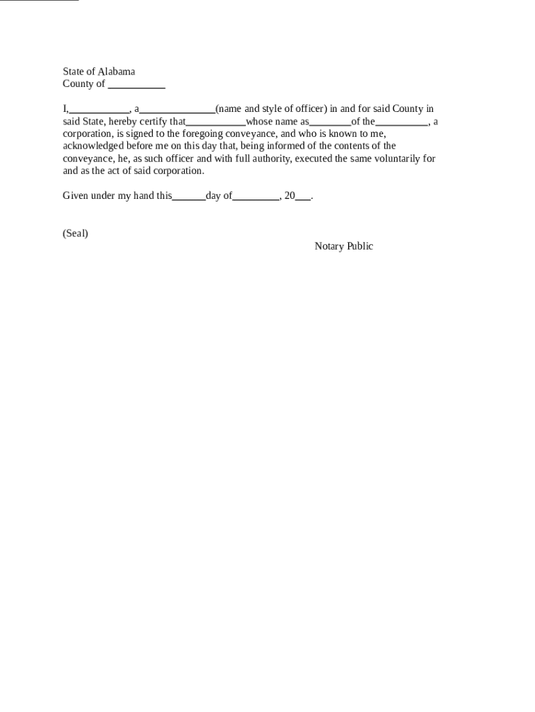 Alabama Notary Acknowledgment - Blank Fillable Template | Fill Out ...