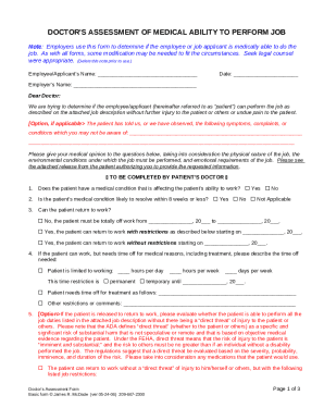 Doctor's Assessment of Medical Ability to Perform Job