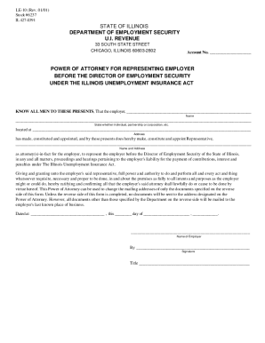 Power of Attorney for Representing Employer Before the Director of Employment Security Under the Illinois