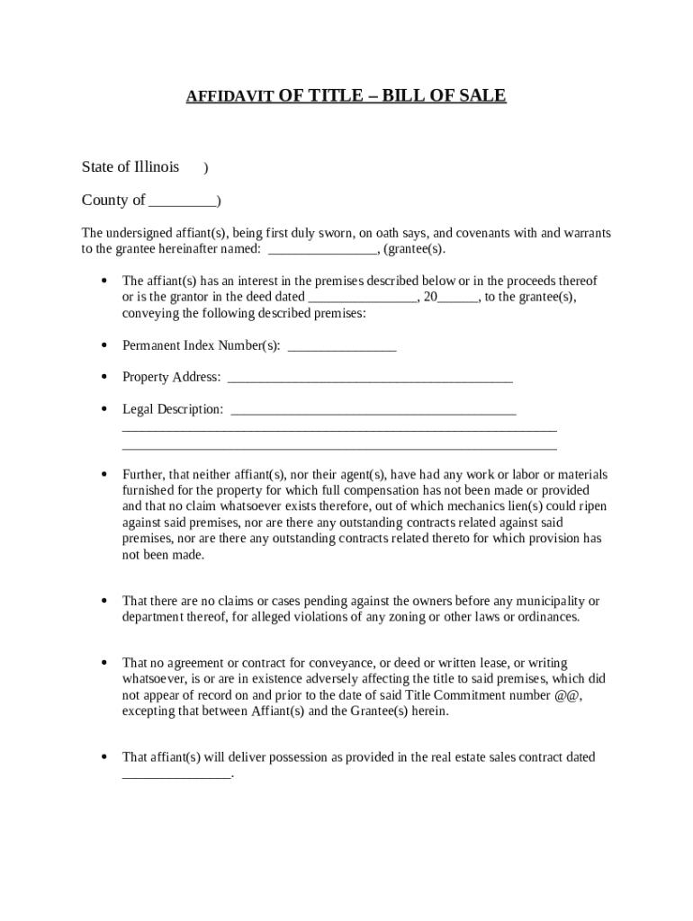 Affidavit of Title - Bill of Sale Doc Template | pdfFiller
