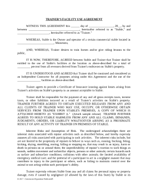 Trainer's Facility Use Agreement