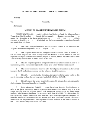 MOTION TO QUASH SUBPOENA DUCES TECUM