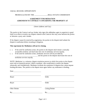 Agreement for Mediation Addendum