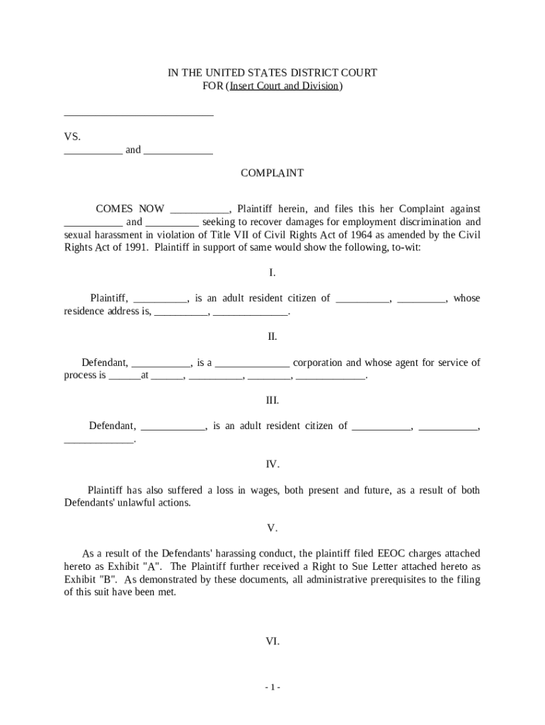Employment Discrimination Complaint - Blank Fillable Template | Fill ...