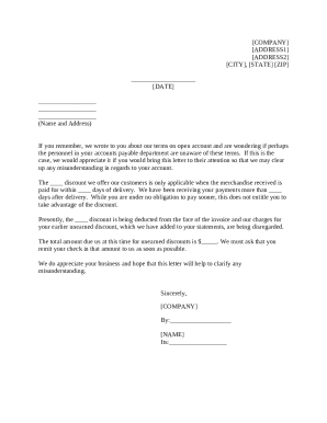 If you remember, we wrote to you about our terms on open account and are wondering if perhaps the personnel in your accounts payable department are unaware of these terms