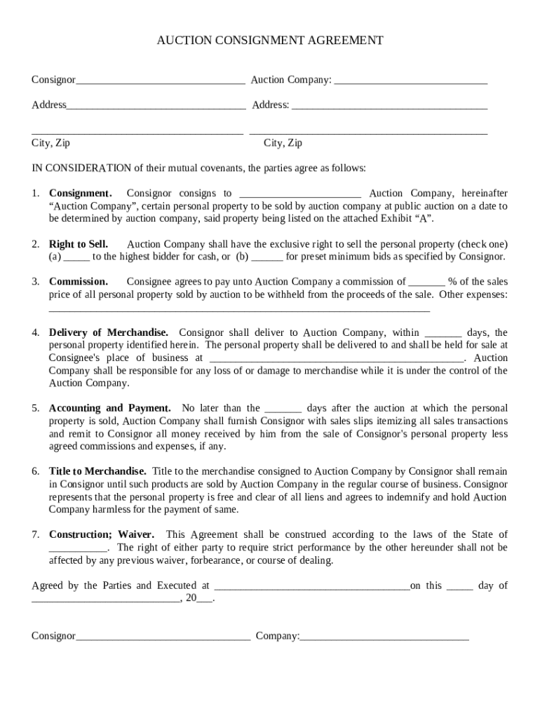 Auction Consignment Agreement Preview on Page 1