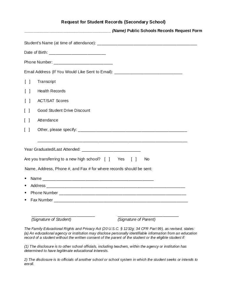 Student Records Request Form - Blank Fillable Template | Fill Out ...