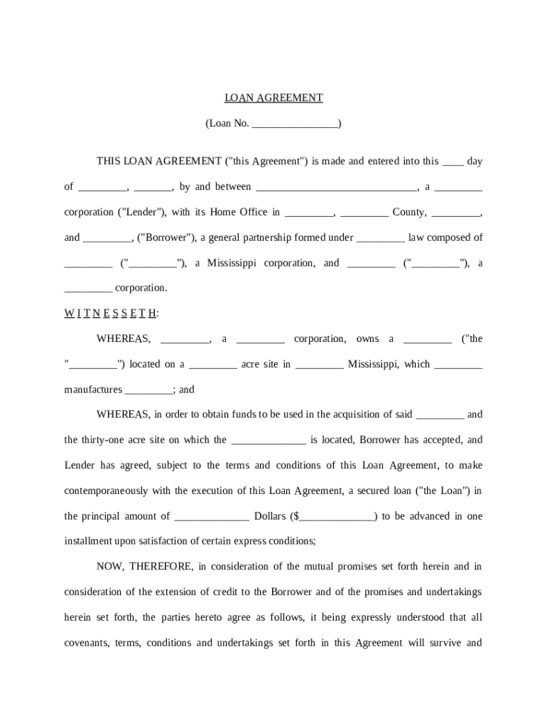 Loan Agreement Template - Blank Fillable Template | Fill Out, Print ...