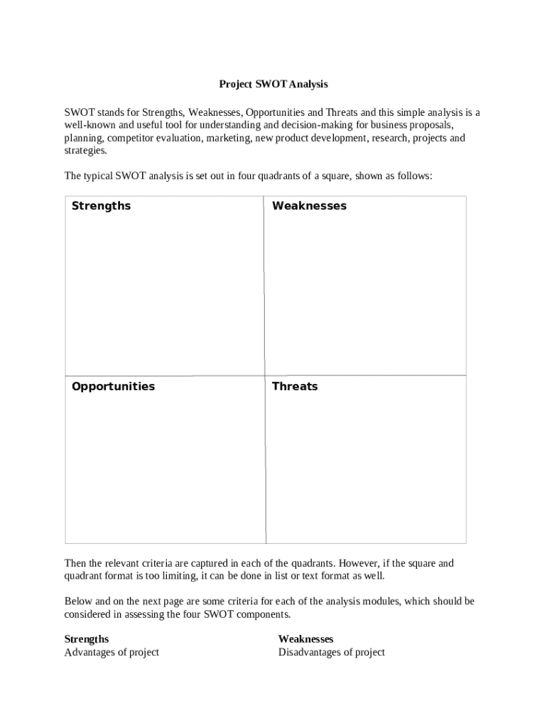 Project Outline For Swot Team Project Example.pdf SWOT Analysis Template - Blank Fillable Template | Fill Out, Print ...