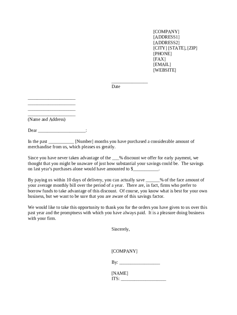 Invoice Discount Offer Letter - Blank Fillable Template | Fill Out ...
