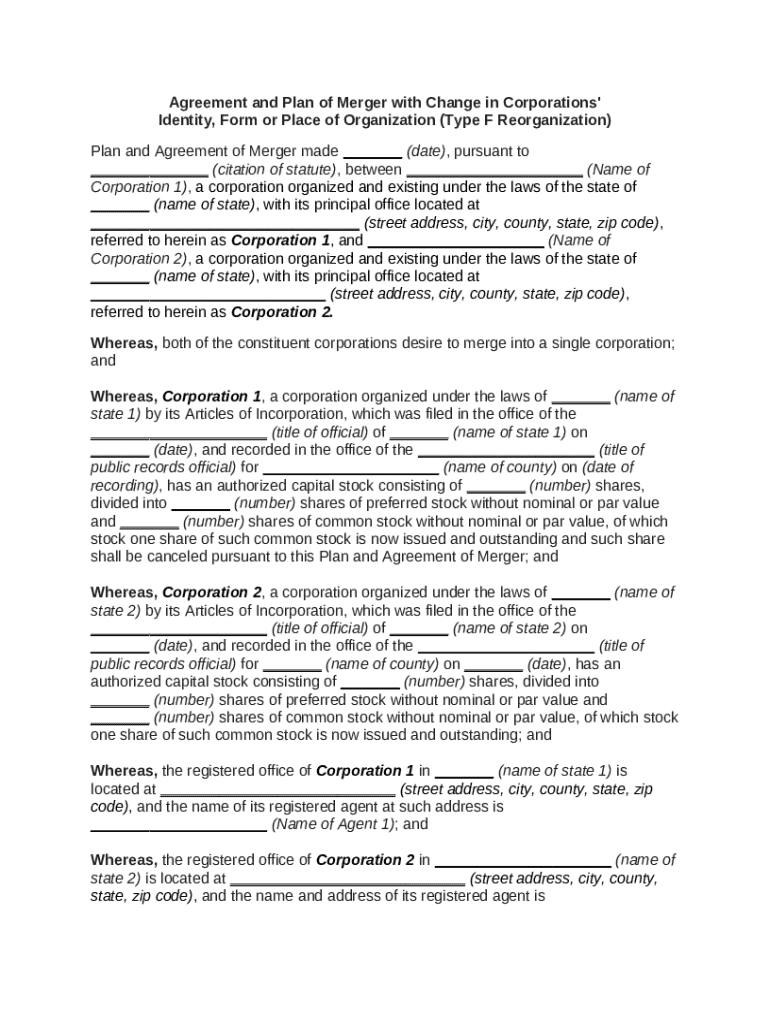 Merger Agreement Template - Blank Fillable Template | Fill Out, Print ...