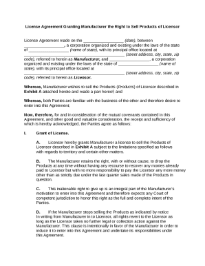 License Agreement Granting Manufacturer the Right to Sell Products of Licensor