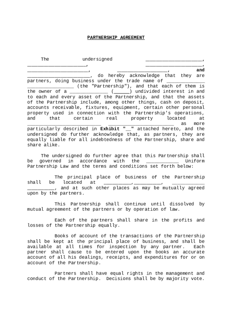 Partnership Agreement and Buy-Sell Agreement - Blank Fillable Template ...