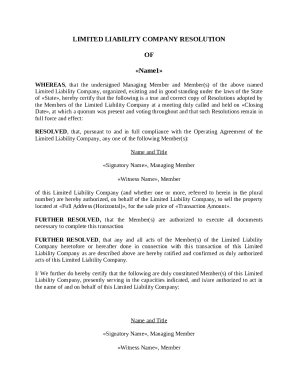 Limited Liability Company Resolution Doc Template pdfFiller