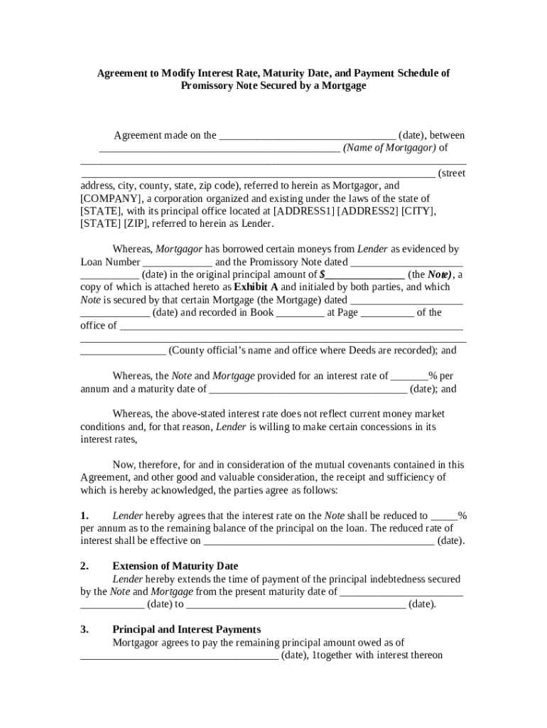 Agreement to Modify Promissory Note - Blank Fillable Template | Fill ...