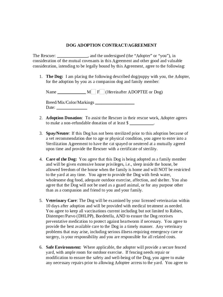 Dog Adoption Contract agreement Preview on Page 1