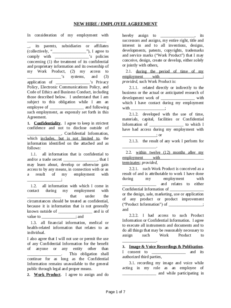Employee Agreement - Blank Fillable Template | Fill Out, Print ...