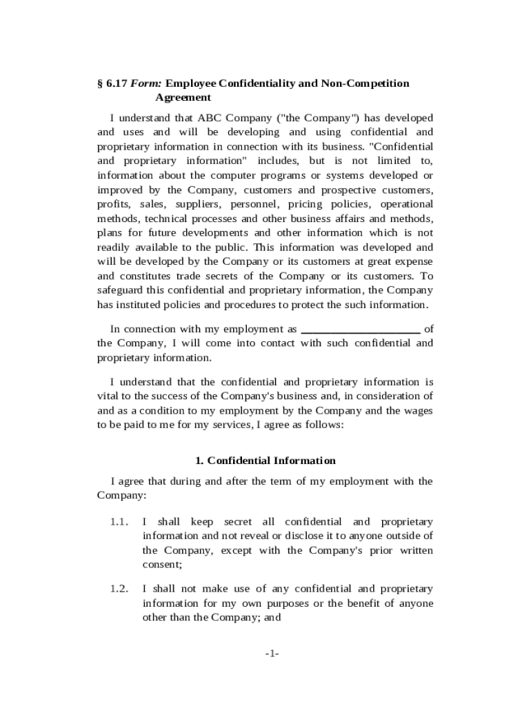 Employee Confidentiality and Non-competition Agreement Doc Template ...