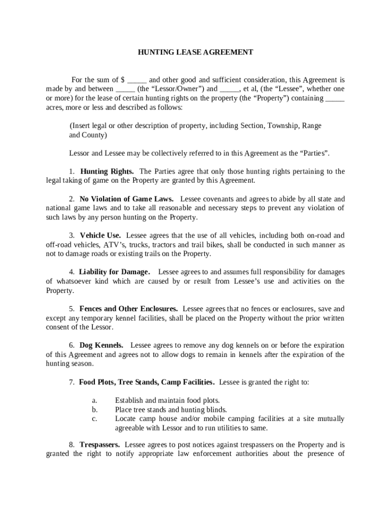 Hunting Lease Agreement - Blank Fillable Template | Fill Out, Print ...