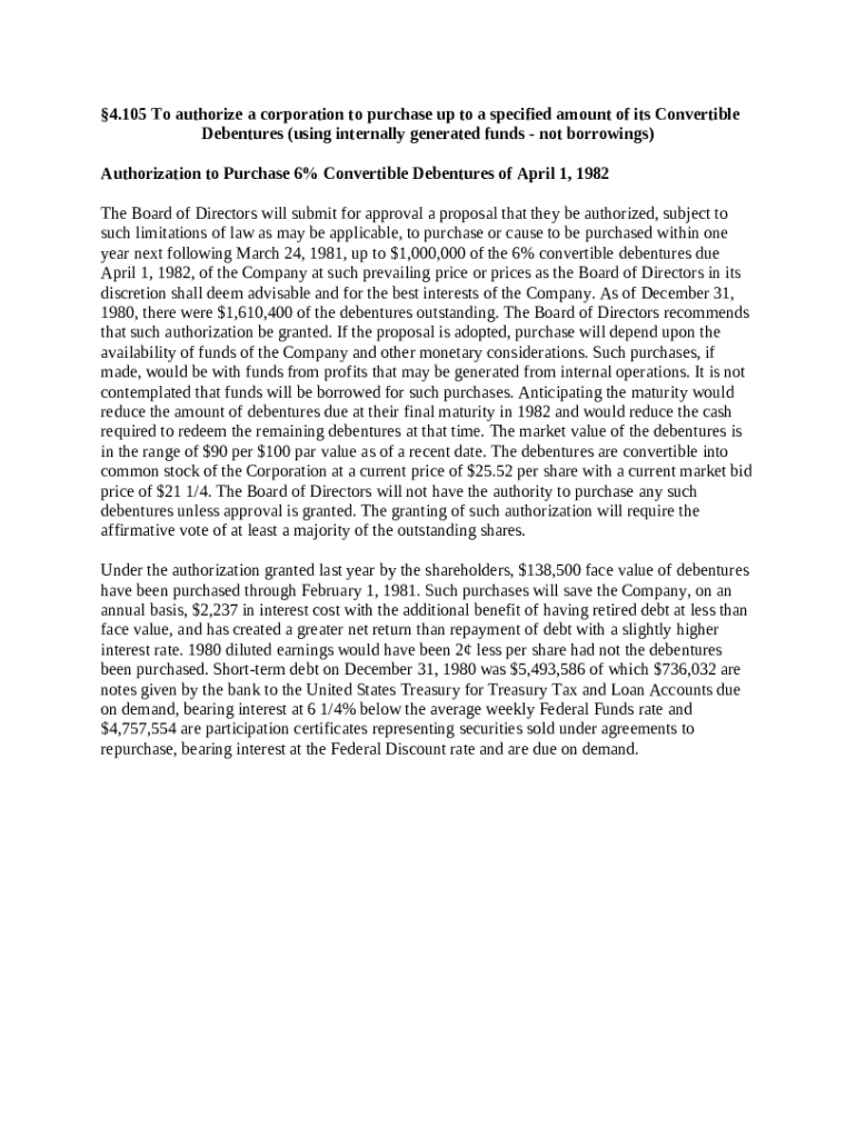 Authorization to Purchase Convertible Debentures Blank Fillable