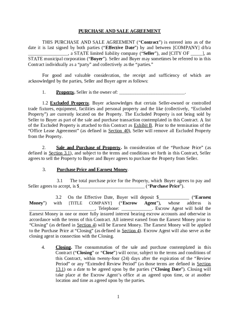 Purchase and Sale Agreement - Blank Fillable Template | Fill Out, Print ...