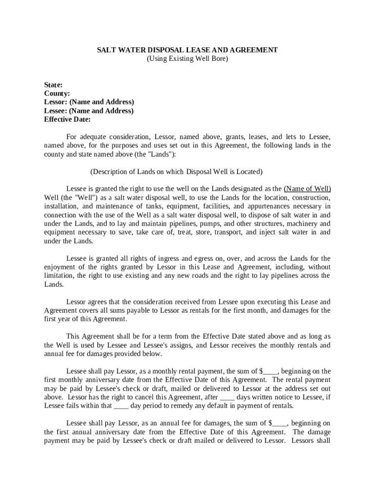 Salt Water Disposal Lease Agreement Preview on Page 1