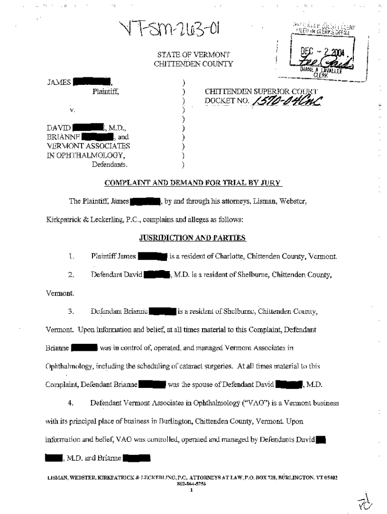A01 Complaint and Demand for Jury Trial regarding Medical Malpractice ...