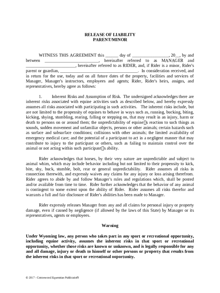 Release of Liability for Equestrian Activities Preview on Page 1
