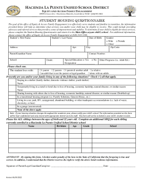 Student housing questionnaire