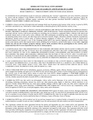 Trail Crew Release of Liability and Waiver of Claims