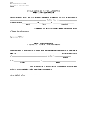 Public notice of test of automatic tabulating equipment
