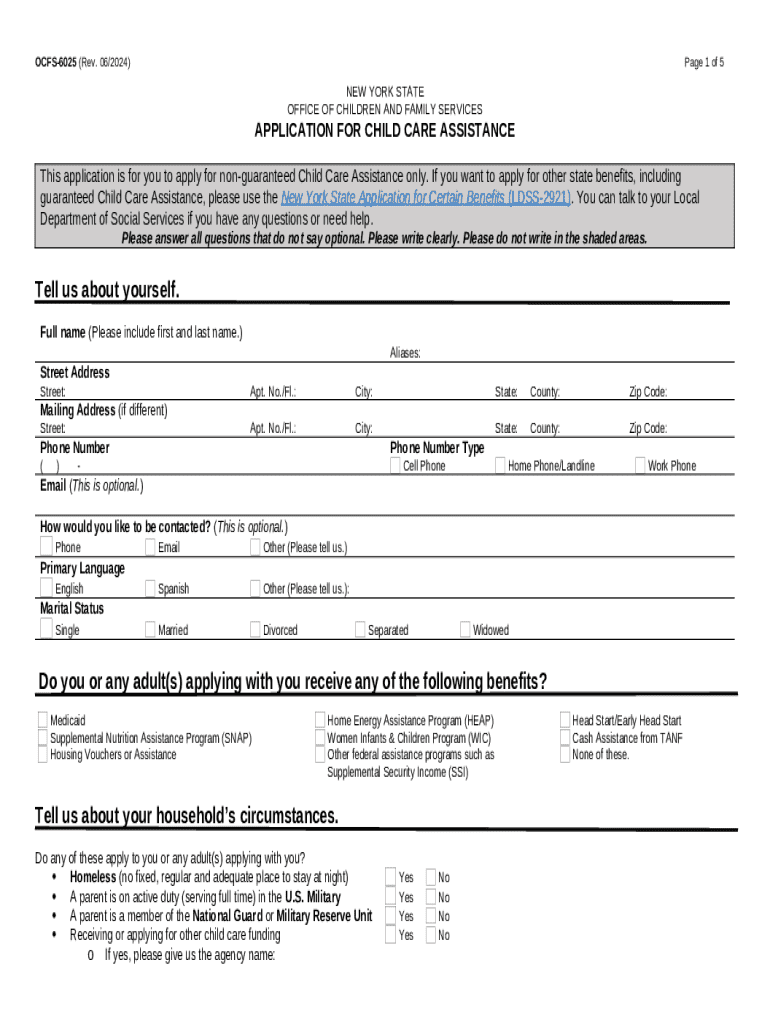 New York Child Care Assistance Application - Blank Fillable Template ...