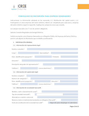 Formulario de inscripci?n y actualizaci?n de registro p?blico para empresas generadoras del sector el?ctrico