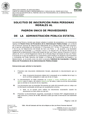 Solicitud de inscripción para personas morales al padrón único de proveedores