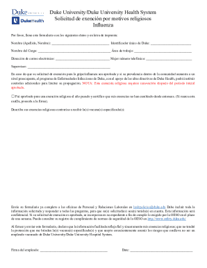 Solicitud de exención por motivos religiosos - influenza