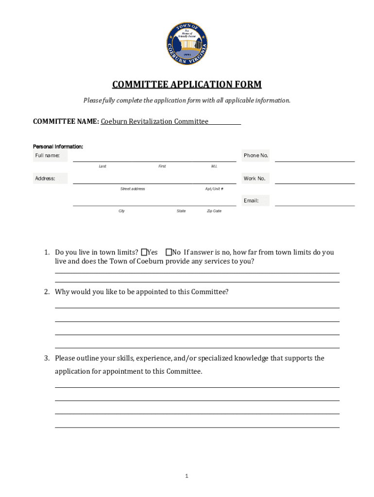 Committee Application Form Preview on Page 1