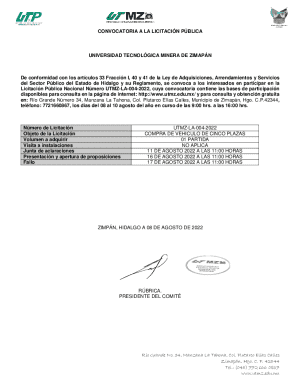 Convocatoria a la licitación pública nacional utmz-la-004-2022