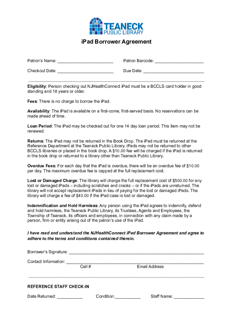 Fillable Online Ipad Borrower Agreement Fax Email Print - pdfFiller