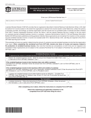 Louisiana Unrelated Business Income Worksheet