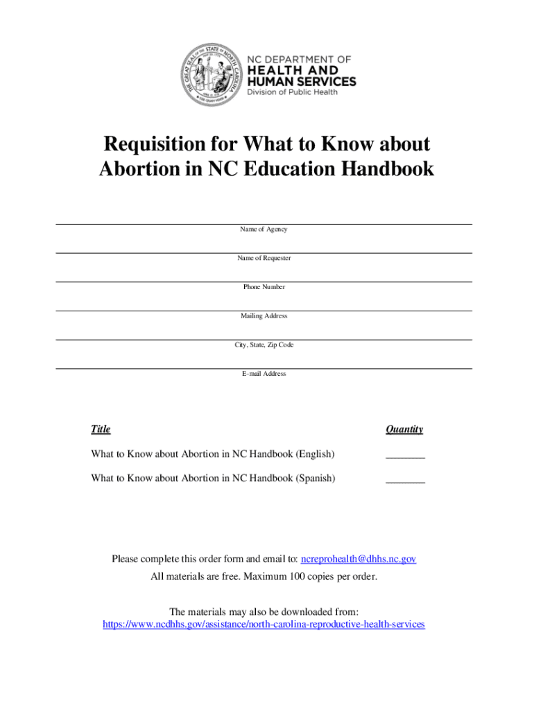Requisition for What to Know About Abortion in Nc Education Handbook Preview on Page 1