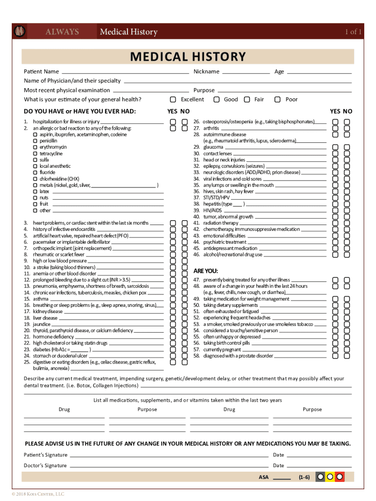 Medical History Preview on Page 1