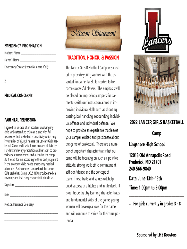 Lancer Girls Basketball Camp Registration Preview on Page 1