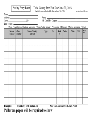 Poultry Entry Form