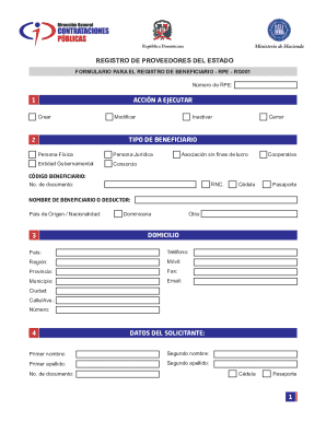 Formulario para el registro de beneficiario - rpe - rg001