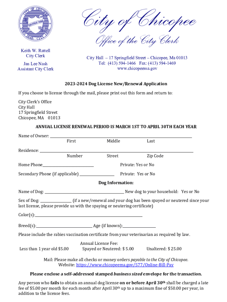 2023 2024 Dog License New renewal Application Preview on Page 1