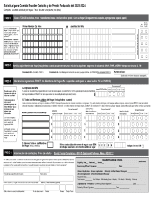 Solicitud comida escolar gratuita y de precio reducido 2023-2024